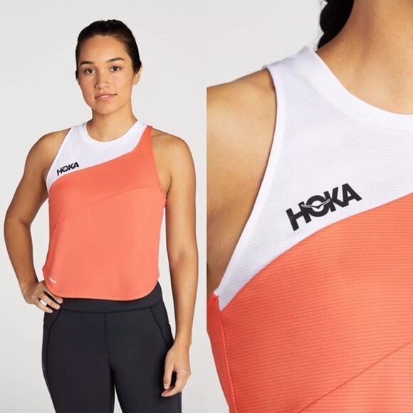 Hoka One One Women's Orange/White Sleeveless Running Glide Tank Top Size L 122 - Picture 2 of 11